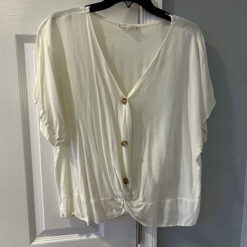 Pink Rose Cream Button-Front Blouse